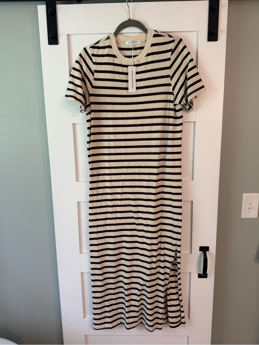 perfectwhitetee Cream and Black Striped Maxi Dress